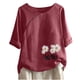 thumbnail image 1 of Blusas de Manga Corta para las Mujeres Impresas Cuello Redondo Camiseta Casual, Blusa de Algodón de Imitación para las Mujeres, 1 of 4