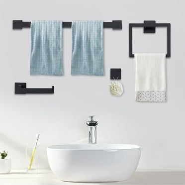Brushed Bathroom Tower Hanger Set (4-piece) Premium Stainless Steel Bath Towel Bar Sets Wall Mounted Square Bathroom Accessories Kit