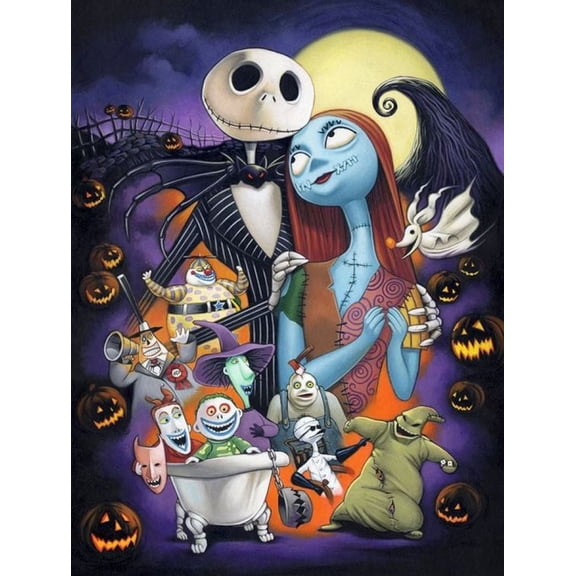 DIY 5D Diamond Painting Kits for Adults Diamond Jack and Sally Diamond Painting Full Drill Crystal Rhinestone Embroidery Craft Kits for Home Wall Decor Gifts, 16x12inch