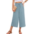 thumbnail image 6 of Chiclily Women's Wide Leg Capri Pants Summer High Waisted Palazzo Trousers Blue Gray Drawstring Cropped Pants with Pockets, Size L, 6 of 7