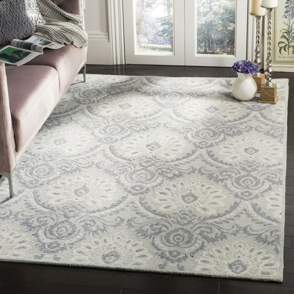 SAFAVIEH Blossom Travis Geometric Wool Area Rug, Light Grey/Ivory, 8' x 10'