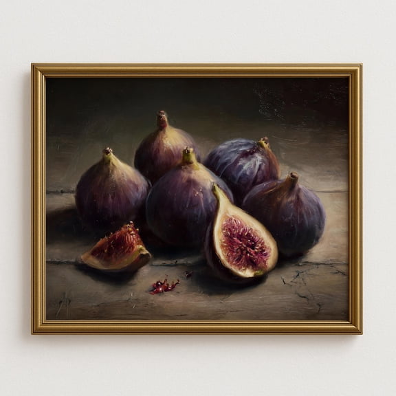 Rustic Fig Still Life Wall Art, Dark Moody Kitchen, Farmhouse Dining Room , Vintage Fruit Foodie Decor Home Decor #1045, Unframed Poster Size 8x12