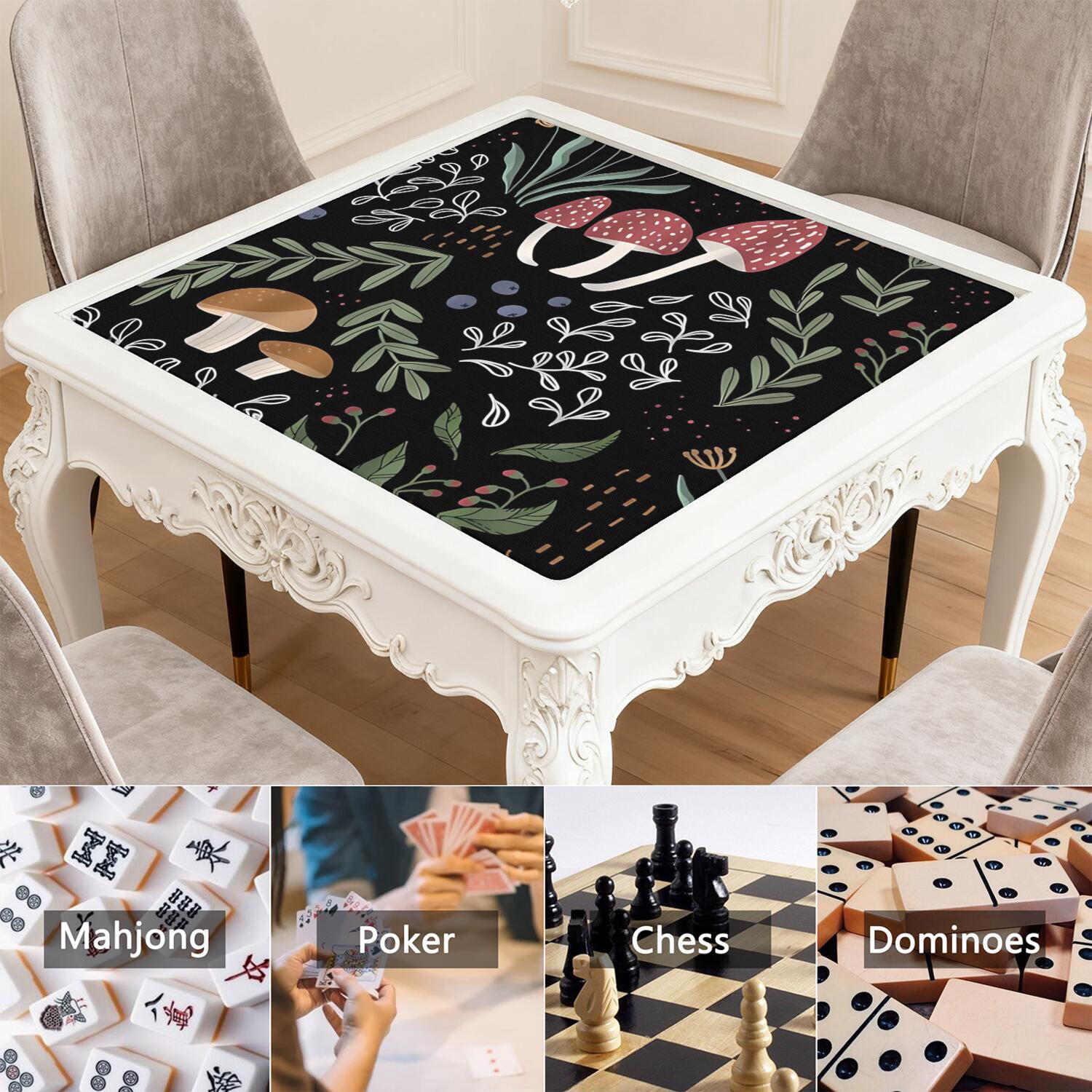 Square Plants Mahjong Playing Mat 31.5x31.5 Inches Made of High Quality Rubber Featuring Anti-Slip Non-Slip Backing and Noise Reduction for Tiles Cards Board Games