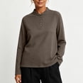 thumbnail image 5 of thefmos Women Plus Size Fall Winter Collared Long Sleeve Button Down Shirts Casual Pullover Tops Solid Loose Tunic Blouses Vacation Office Clothes, Coffee L, 5 of 6