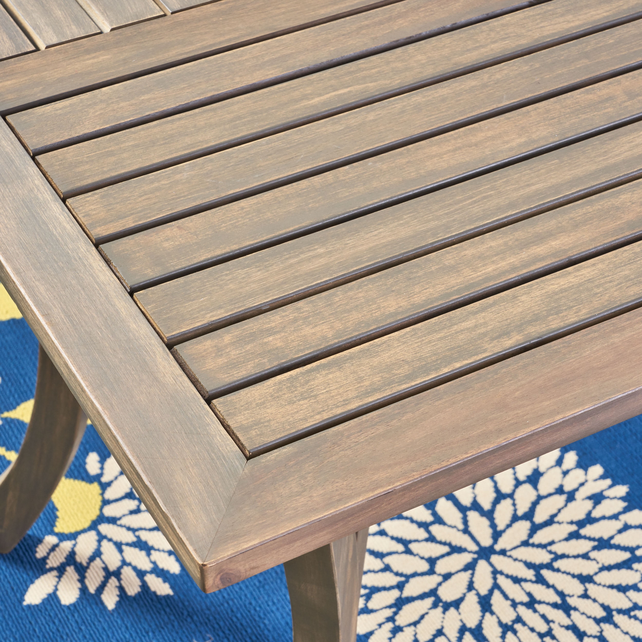 Sonoma Outdoor 7 Piece Acacia Wood and Wicker Dining Set, Gray, Gray