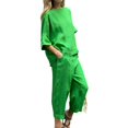 thumbnail image 4 of ASDFVBKG 2 Piece Sets for Women Summer Lounge Sets Cotton Linen Capris Top Wide Leg Crop Pants Travel Beach Vacation Clothes Green 4XL, 4 of 5