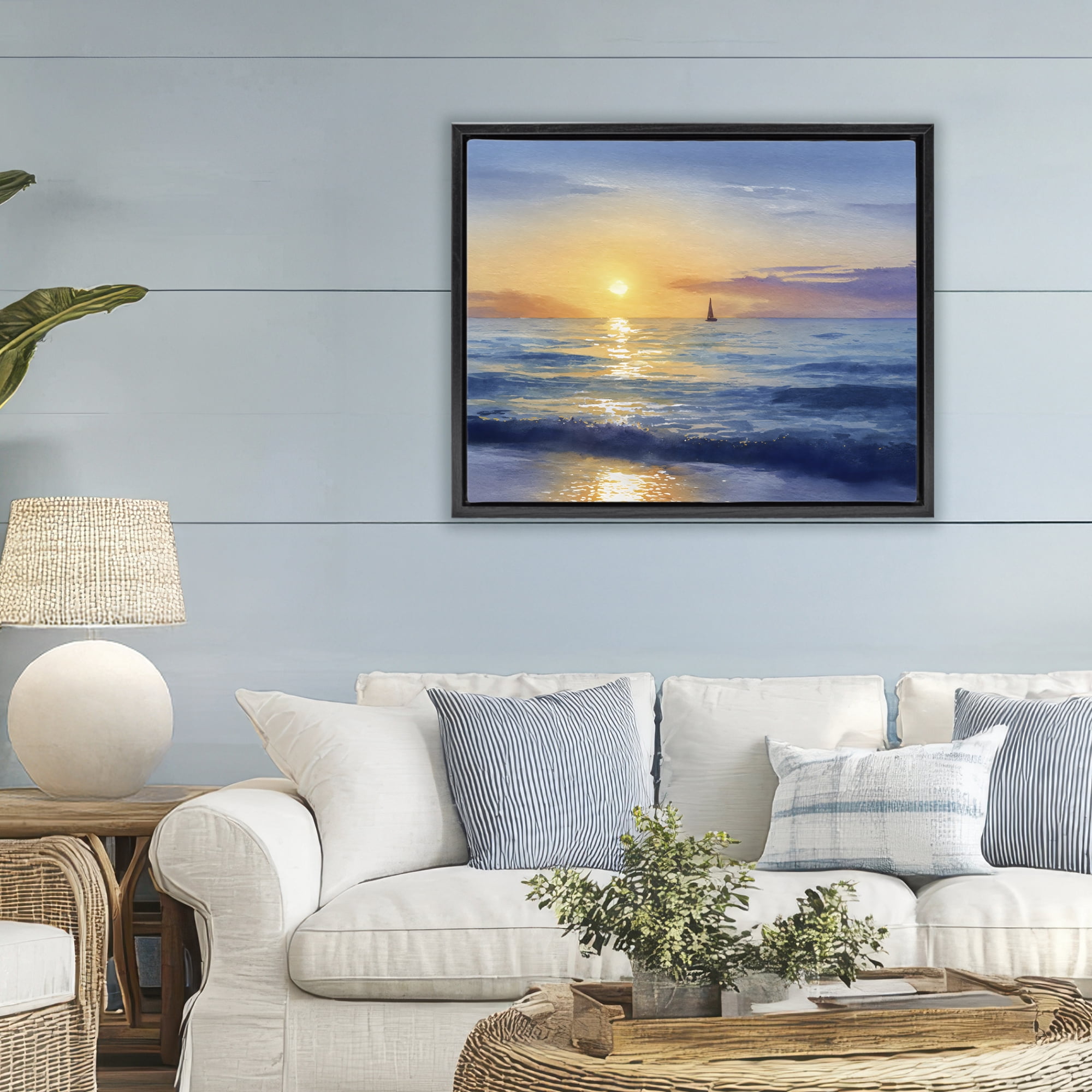 Stupell Industries Sails To The Sun At Sea Black Framed Floater Canvas Wall Art, design by Franklyn Gregory