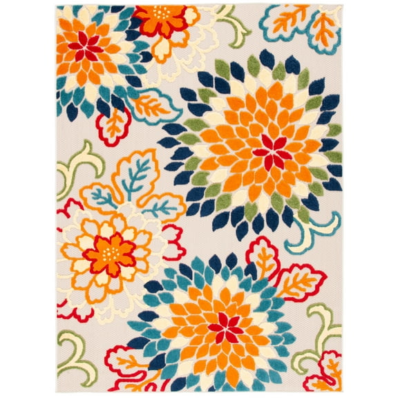 SAFAVIEH Cabana Michelle Floral Indoor/Outdoor Area Rug, Ivory/Orange, 5'3" x 7'7"