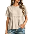 thumbnail image 2 of Dxzfnsa Short Sleeve Shirts for Women Casual Spring Summer Tops Ribbed Knit Striped Womens Tops Crewneck Loose Fit T Shirts S-2XL, 2 of 6