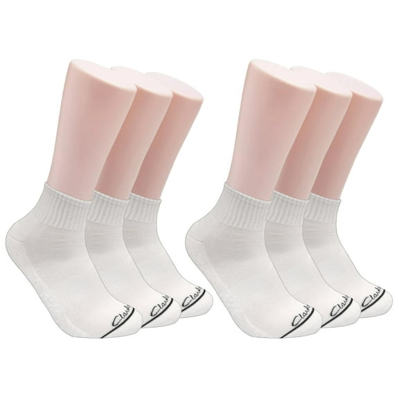 Clarks Men's Sport Half Cushion Quarter Crew Socks 6 Pair, White, Men's 7-12 Shoe