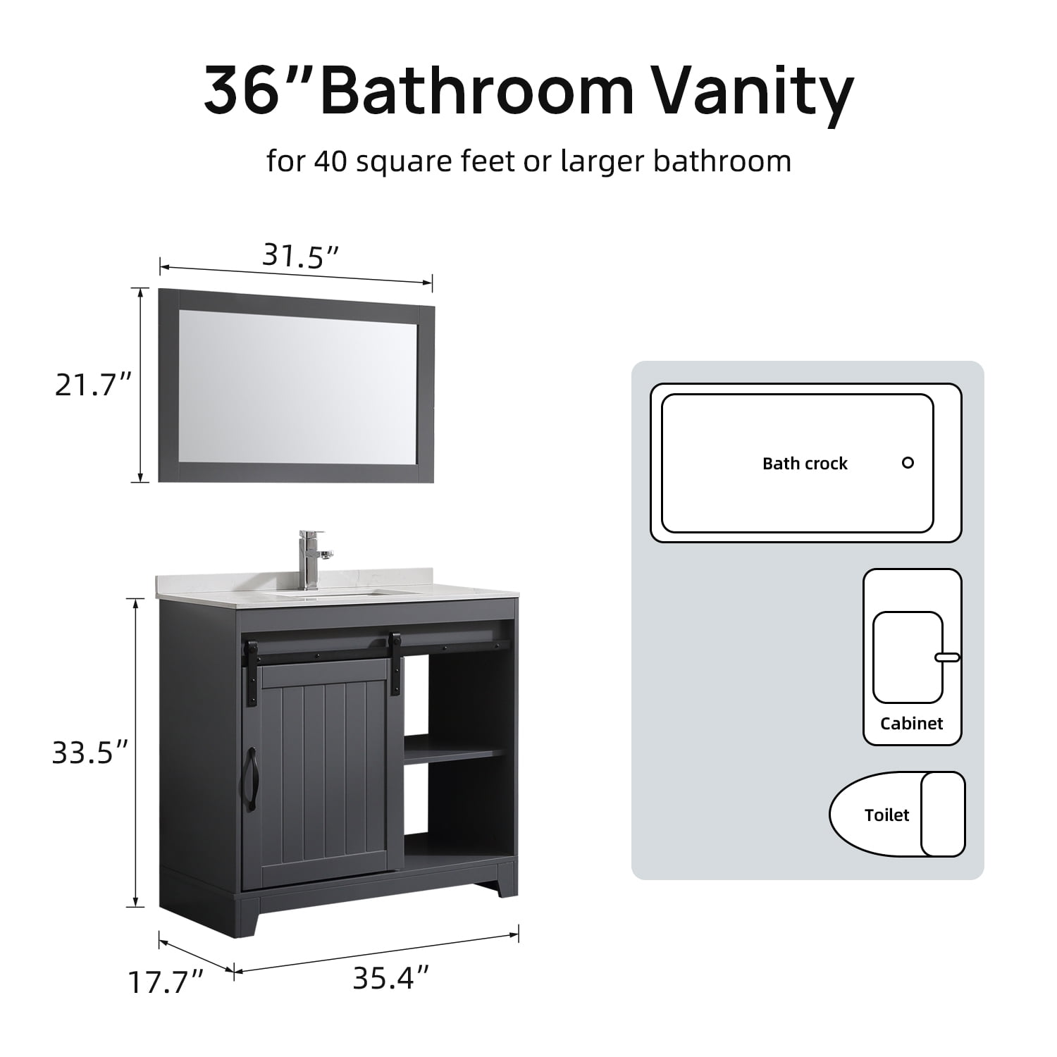 Wonline 36inch Grey Bathroom vanity with Sink Set Bath Vanity with Mirror and Faucet for Modern Style (backsplash include)