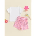 thumbnail image 5 of Musuos Little Girls Summer 2PCS Sets 18M-6Y Short Sleeve Letter Donut Embroidery T-shirt Belted Shorts Sets Birthday Clothes, 5 of 10