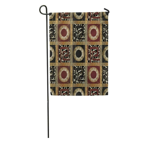 JSDART Modern Geometric Check 3D Gold Meander Greek Key Crack Effect Garden Flag Decorative Flag House Banner 12x18 inch