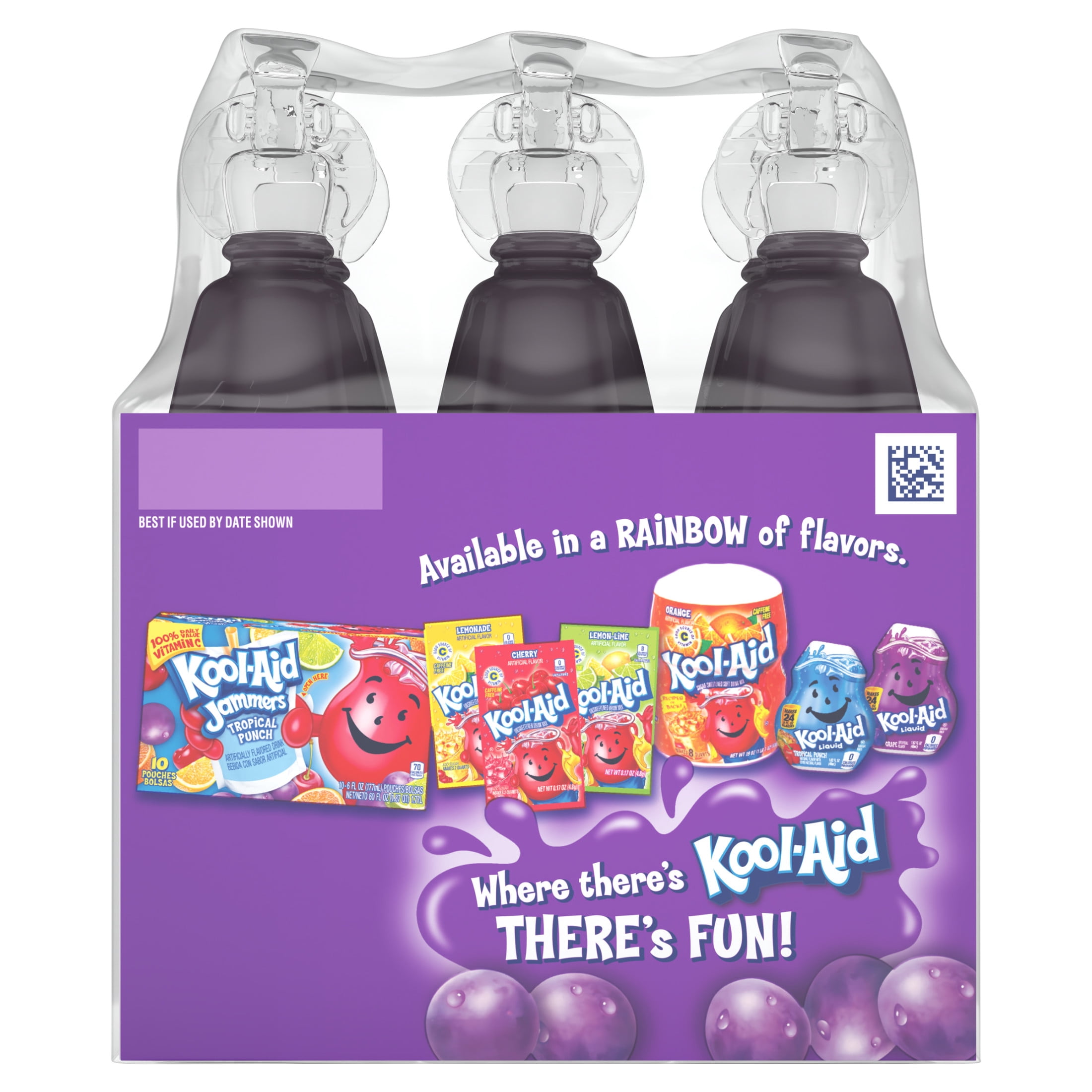 (8 pack) Kool-Aid Bursts Soft Drink, 6 Bottles, for School Lunches and On-the-Go Hydration, artificial flavor Grape, Caffeine Free, 6.75 oz