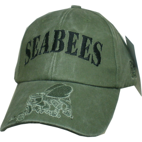 U.S. Navy Seabees Hat - USN Washed OD Green Baseball Cap