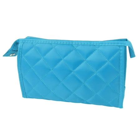 Unique Bargains Lady Sky Blue Rhombus Detail 3 Parts Perfume Brushes Pouch Cosmetic Makeup Bag