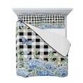 thumbnail image 7 of Quilts Twin Size Bedding Set, Blue Hydrangea Lightweight Quilted Comforter, Spring Summer Eucalyptus Black Checkered Soft Reversible Bedspread Coverlet with Pillow Covers for All Season, 68" x 86", 7 of 7