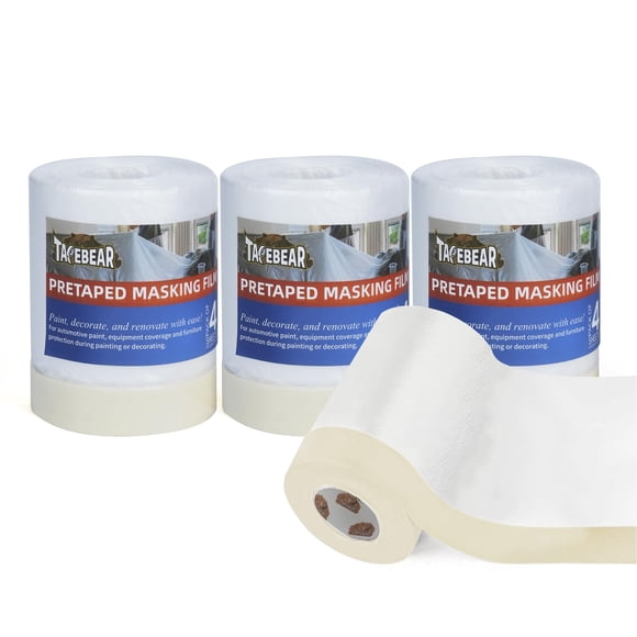 TAPEBEAR Automotive Pre-Taped Masking Film Upgrade Thickness, High Temp Tape and Drape 22" x 90', Plastic Cover for Painting, Plastic Sheeting Maskin