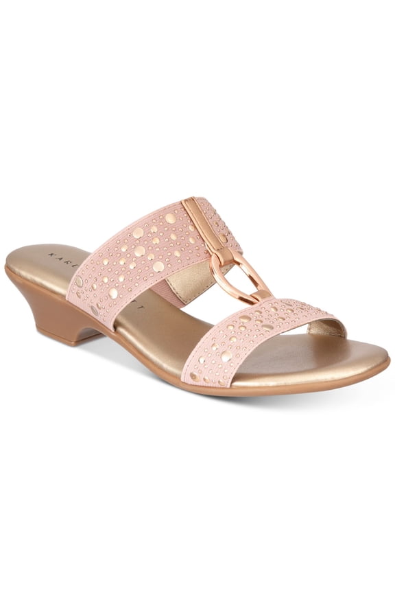 Womens Pink Ring Hardware Studded Metallic Eanna Round Toe Block Heel Slip On Sandals 8 M