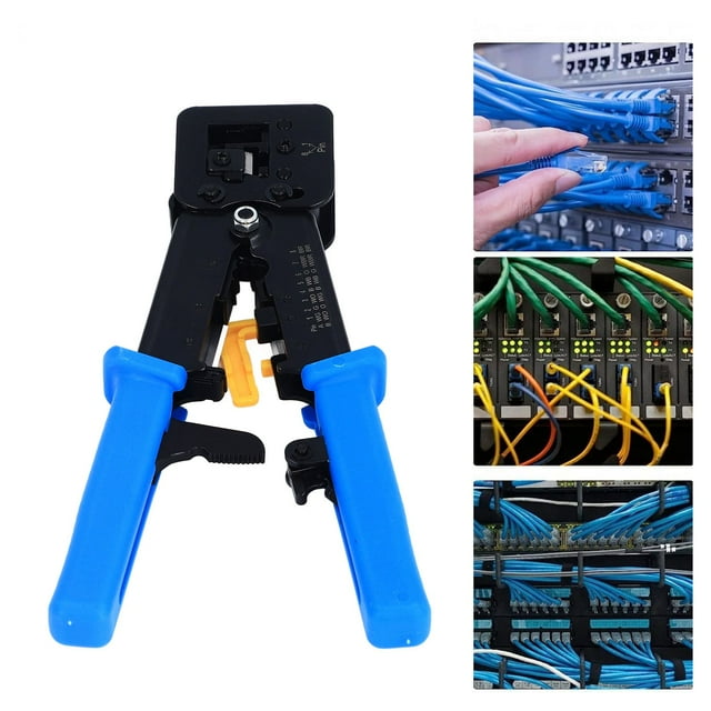Outil de Gaufrage RJ45, Tout-en-un Sans Pliage Polyvalent, Gaufreur de Fil RJ45 Professionnel Résistant à la Corrosion pour Ethernet Bleu, Rouge, Orange
