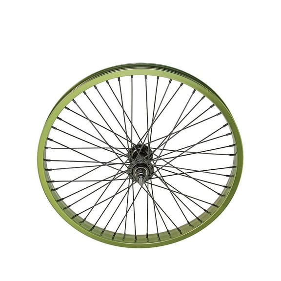 Bike 20 x 34mm Alloy Front Wheel 48 Spoke 14GSS/Black 3/8 Axle Sealed Bearing Double Wall Green.