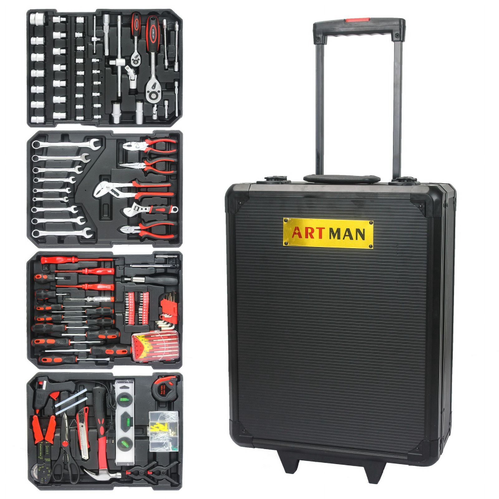899pcs Home Repair Tool Set Kit, Toolbox Storage Case with 4 Drawers, General Household Tool Kit with Rolling Tool Box, Tool Set Kit for Maintenance, Garden, Homeowner, Handyman -Silver