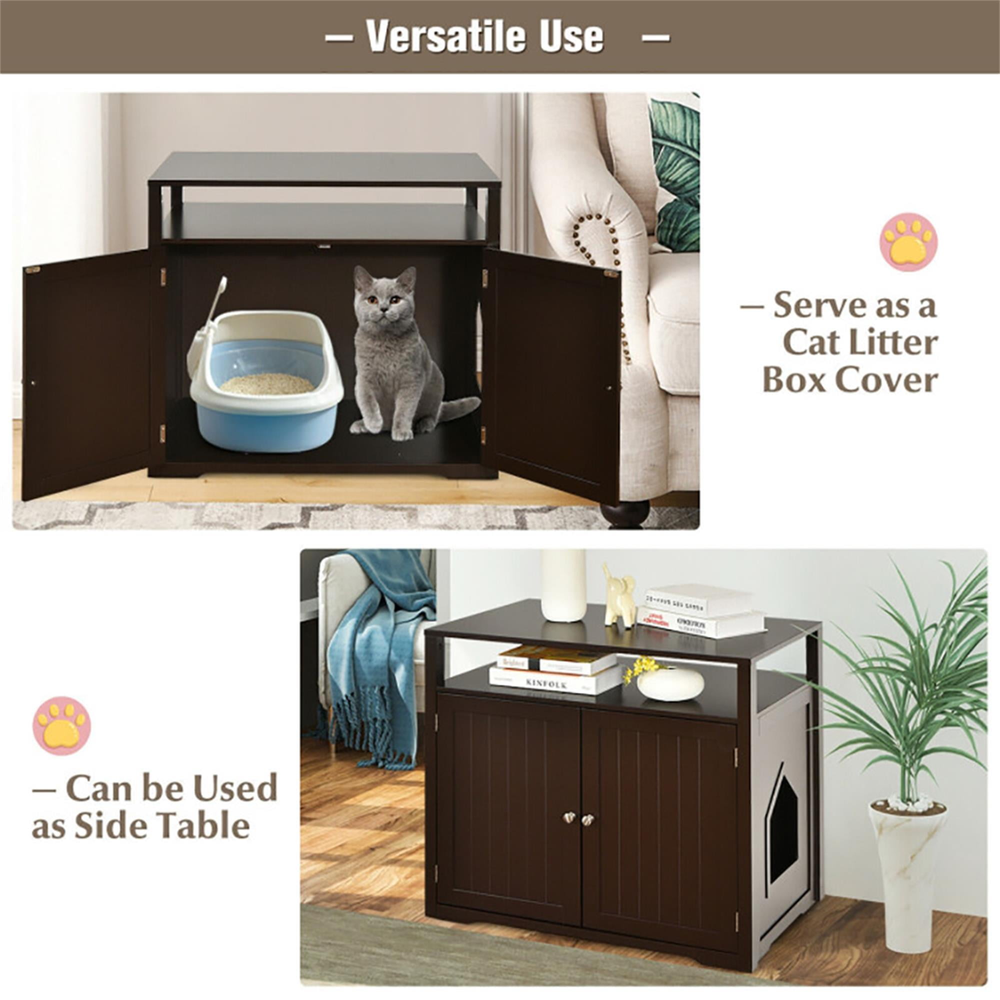 Kadyn 31" Wooden Hidden Cat Litter Box Enclosure Furniture, Cat Washroom with Storage Layer, Cat House for Large Cats, Brown
