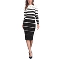thumbnail image 1 of Vestido de suéter de rayas para mujer INSPIRE CHIC, de manga larga, elástico, cuello redondo, ajustado, de punto acanalado, casual, largo, color blanco, 1 of 6