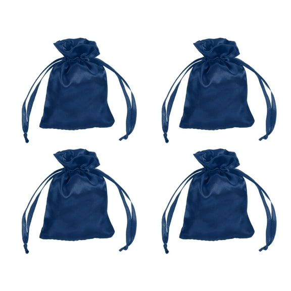 Uxcell Satin Bags with Drawstring, 3x4 Inch Wedding Favor Bag Mini Gift Packaging for Birthday Christmas Jewelry Party (Navy Blue, Pack of 4)