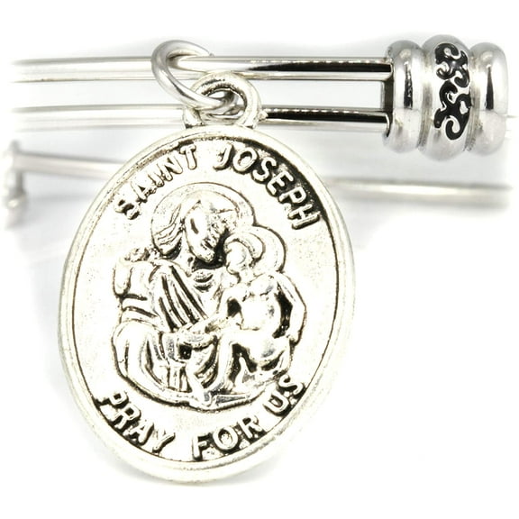 St Joseph Medal | St Joseph Bracelet Bangle makes Great Saint Joseph Jewelry for Men or Women