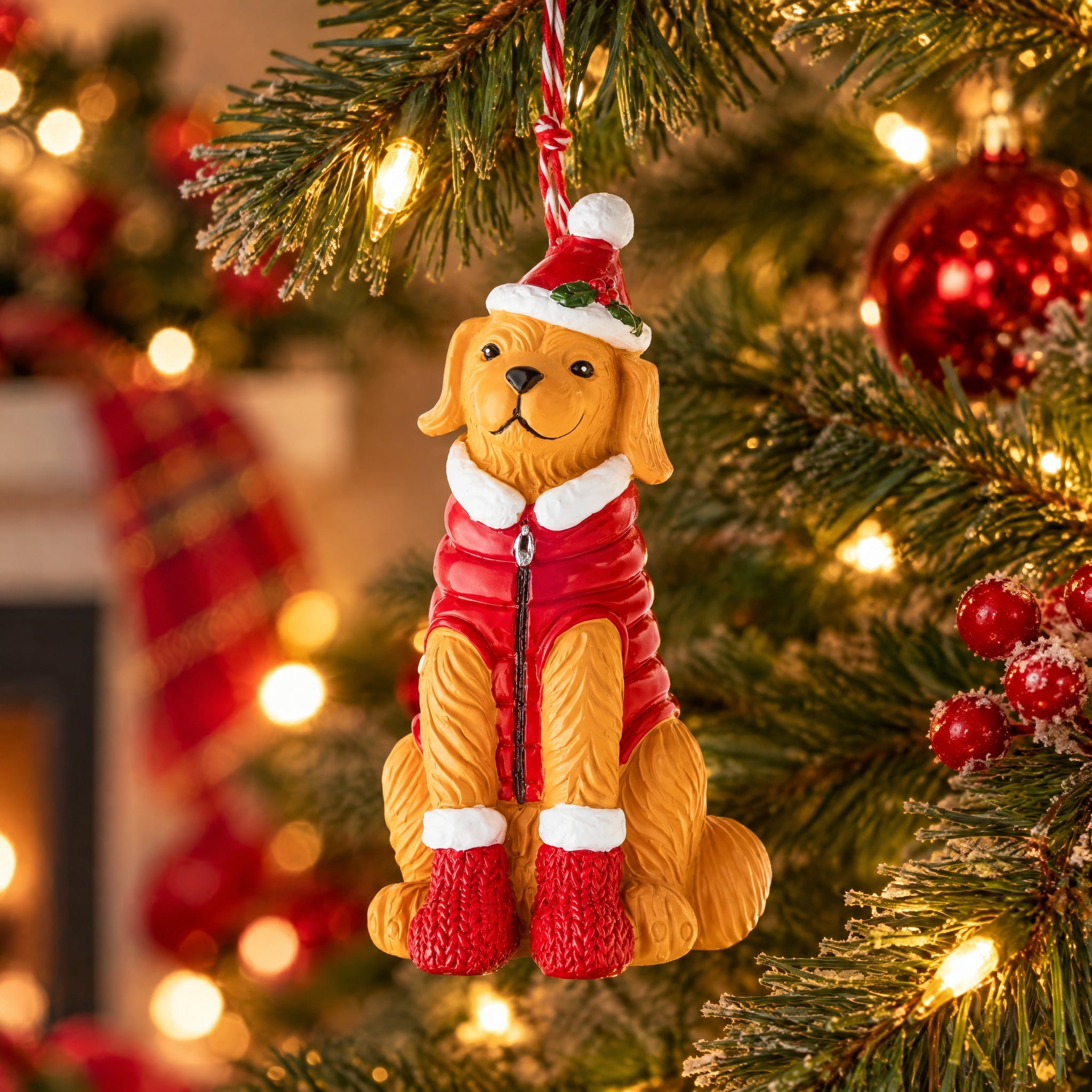 Brown Dog in Puffer Jacket Christmas Ornament, 4.5", by Holiday Time