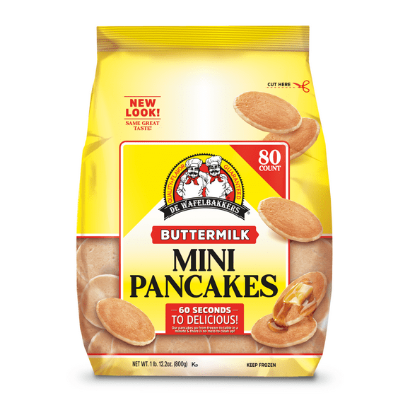 De Wafelbakkers Buttermilk Mini Pancakes, 1lb 12.2 oz, 80 Count Bag (Frozen)