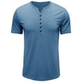thumbnail image 2 of Lu's Chic Men's Henley Shirts Short Sleeve Tops Summer Cotton Fitted Tees V Notch Neck T shirts Casual Cool Muscle Slim Fit Half Button T-Shirts Light Blue Small, 2 of 3