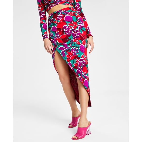 Women's Floral-Print High-Slit Pull-On Midi Skirt Shadow Shine 2XL