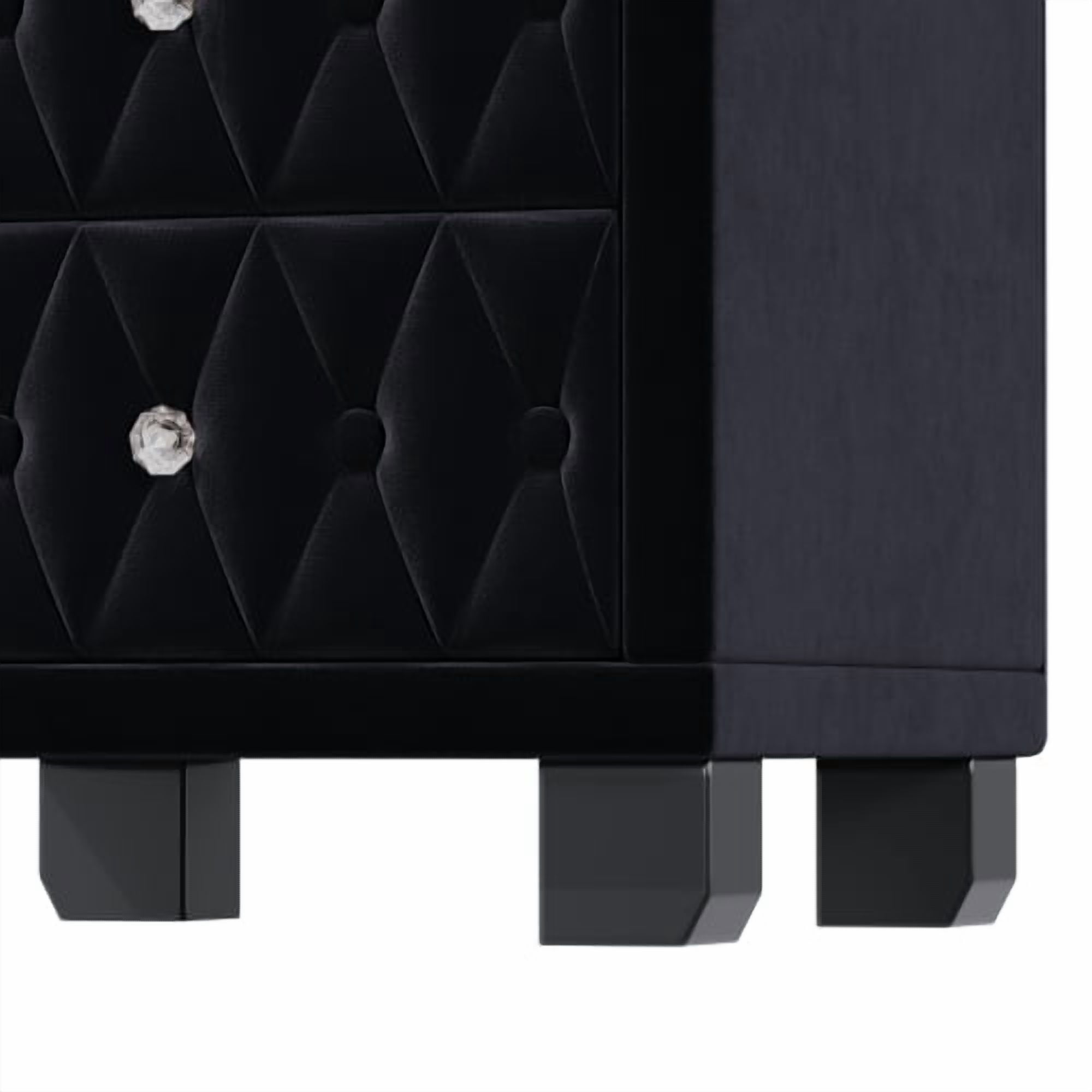 Elegant Velvet Nightstand with 2 Drawers and Crystal Knobs, Button-Tufted Storage Bedside Table, Black