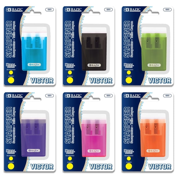 BAZIC Pencil Sharpener Dual Blades w/ Lid & Receptacle, 6-Pack