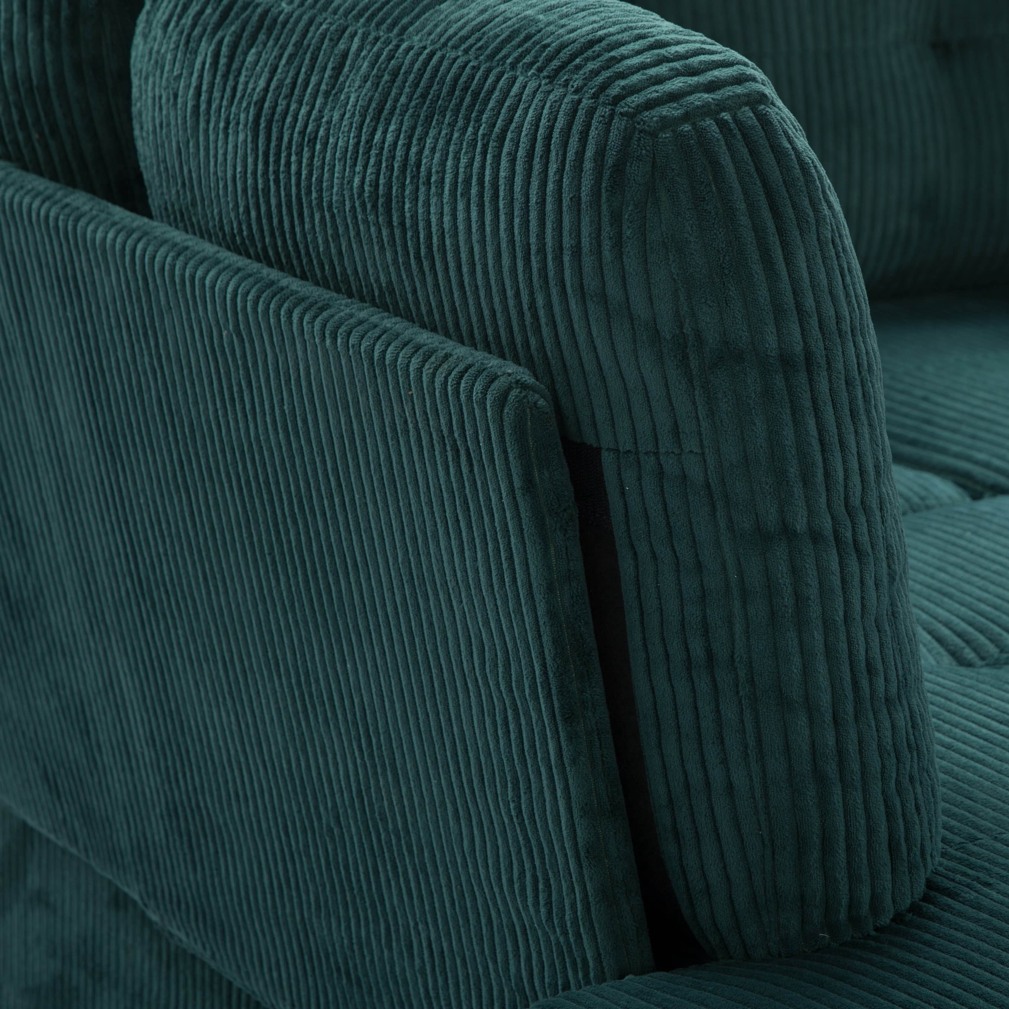 BSHTI 94.49”L-Shaped Modular Sectional Sofa, with Convenient Storage Ottoman, Corduroy Fabric, Drop-Down Middle Backrest with Two Built-In Cup Holders, Green