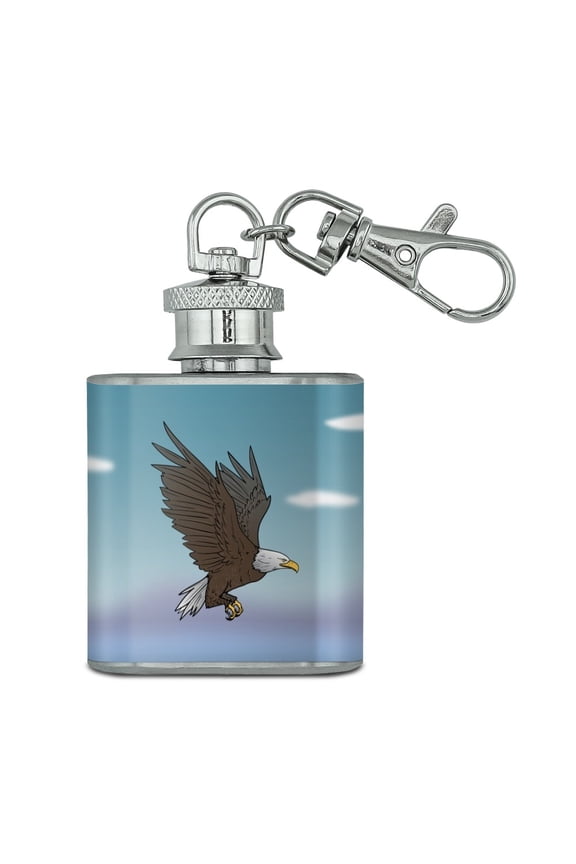 Bald Eagle Flying Stainless Steel 1oz Mini Flask Key Chain