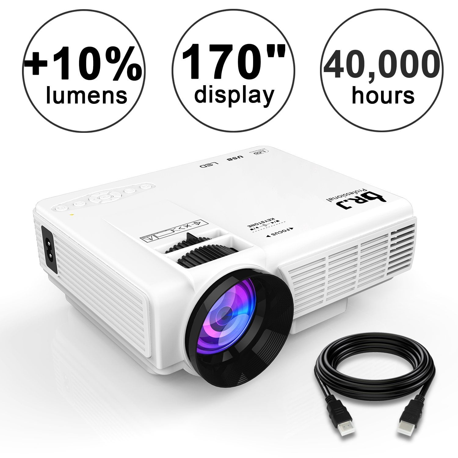 DR. J professional (Upgraded) 1800Lumens 4Inch Mini Projector with 170