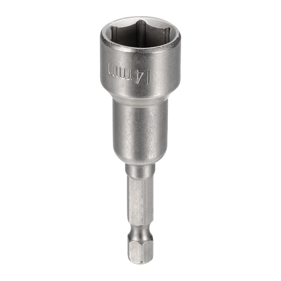 Uxcell Nut Driver Drill Bit 14mm Metric Socket 1/4" Hex Shank 2.56" (65mm) Magnetic 6-Point Sockets Quick Change Cr-V Steel Bolt Setters for Power Drill Drivers, Gray