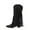 Black Middle Mid Calf Boots, variant on Metal Tassel High Boots Comfortable Square Toe Chunky Heel Fashionable and Casual Versatile Footwear for Fall and Winter