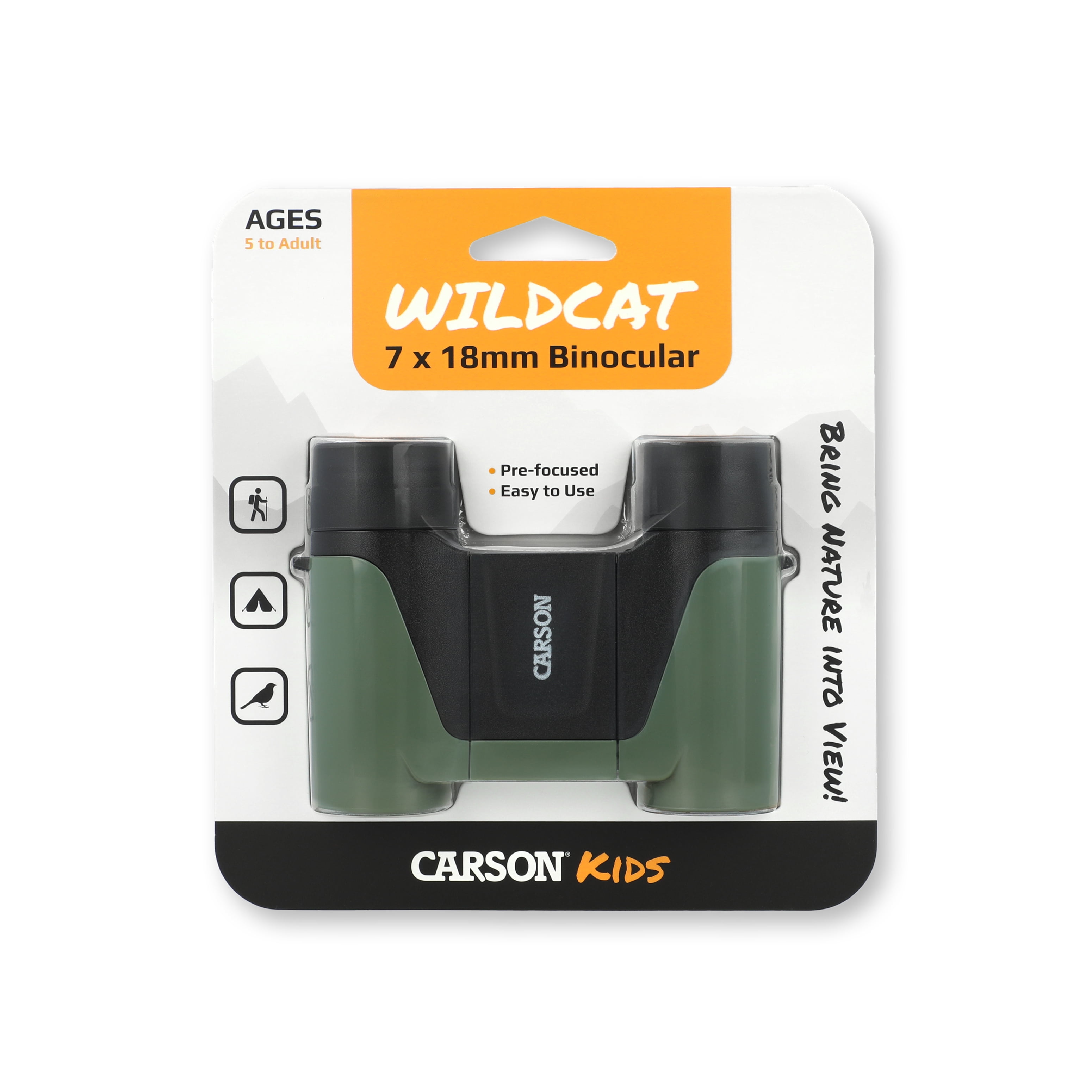 Carson Wildcat Series 7x18mm Focus Free Binoculars for Kids Outdoor Gift for Kids