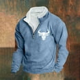 thumbnail image 2 of DODADAWANJ Mens Quarter Zip Sweatshirt Bull Graphic Stand Collar Sweatshirts Big and Tall Elbow Padded Pullover for Resort Vacation Camping Sky Blue XXL, 2 of 4