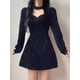 thumbnail image 3 of Elegante minivestido de terciopelo liso con aberturas, manga larga, corte en A, para mujer, atuendos casuales de moda para otoño, económicos, 3 of 6