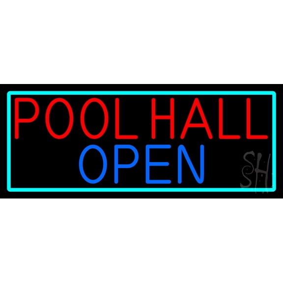 Pool Hall Open With Turquoise LED Neon Sign 10 x 24 - inches, Clear Edge Cut Acrylic Backing, with Dimmer - Bright and Premium built indoor LED Neon Sign for Bar decor.