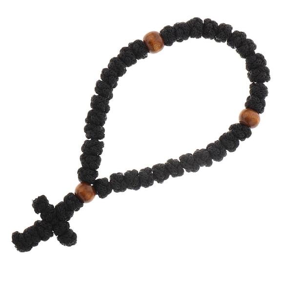 Prayer Braided Cross Bracelet with Wooden Beads for Praying Black