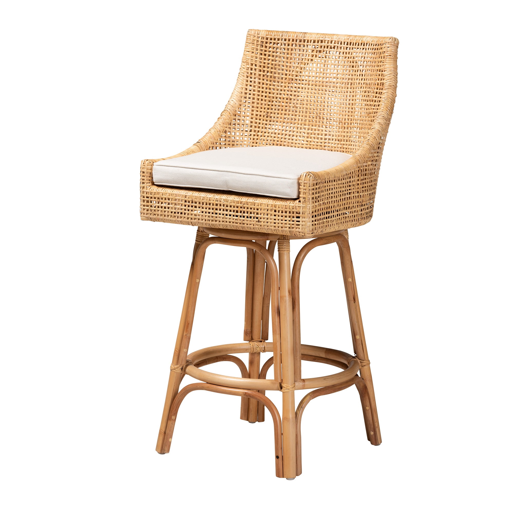 Baxton Studio Bella Modern Bohemian Natural Brown Rattan Bar Stool ...