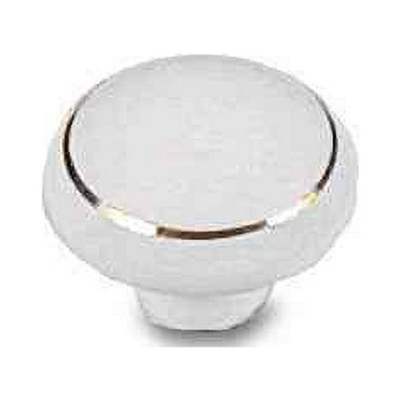 White Ceramic Knob w/ Gold Ring 1-1/2"