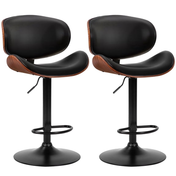 CONCETTA Swivel Bar Stool Set of 2 Pack, Adjustable Height, PU Leather Seat with Anti-slip Rubber Base, Black