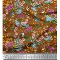 thumbnail image 1 of Soimoi Brown Cotton Jersey Fabric Floral,American Robin & Bluebird Bird Printed Craft Fabric by The Yard 58 Inch Wide, 1 of 1